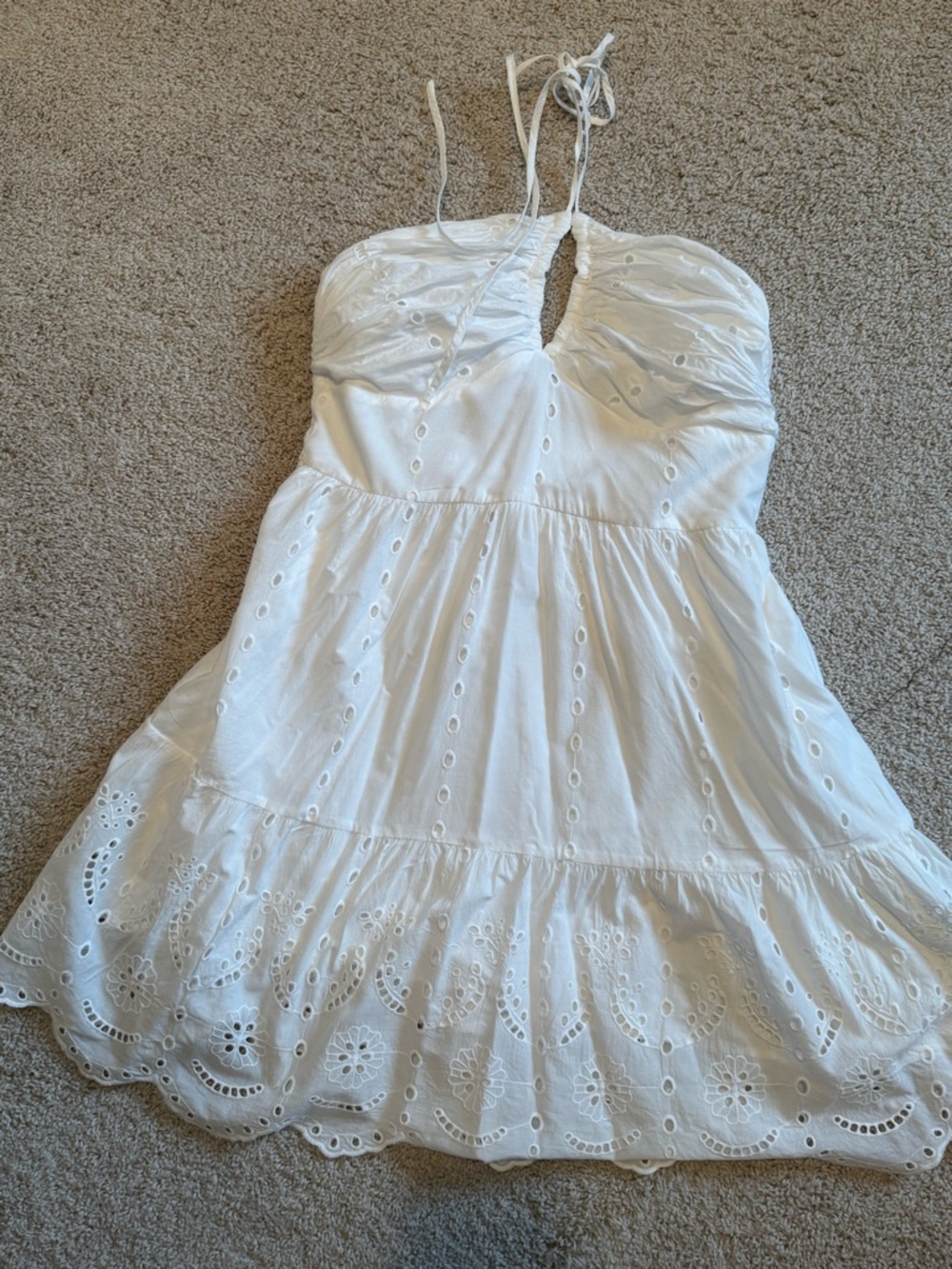 White Eyelet Mini Dress with Halter Neck